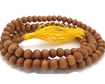 Tibetan Sandalwood 108 Beads Full Mala, Prayer Beads, Buddhist Prayer Beads, Wood Mala Necklace, Hindu Prayer Beads, Sandalwood Bracelet