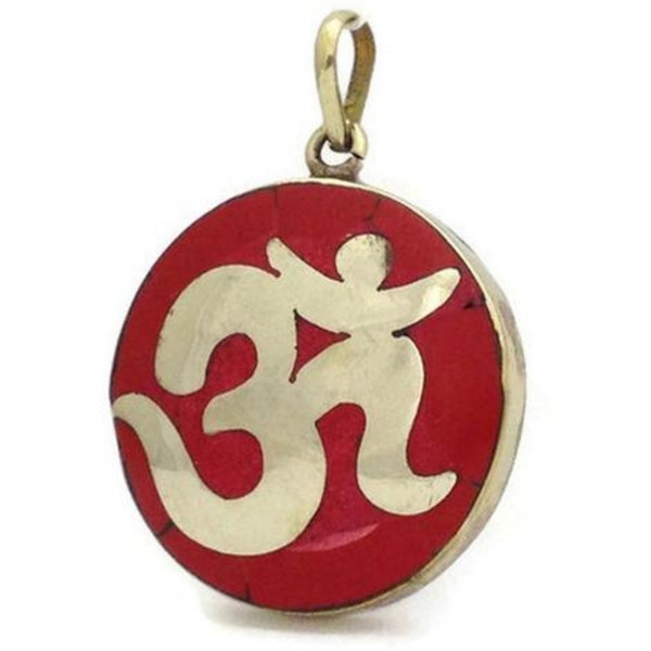 Hindu Om Carnelian Brass Pendant, Om Pendant, Yoga Pendant, Meditation Pendant, Om Necklace, Aum Pendant, Hindu Pendant, Om Shanti