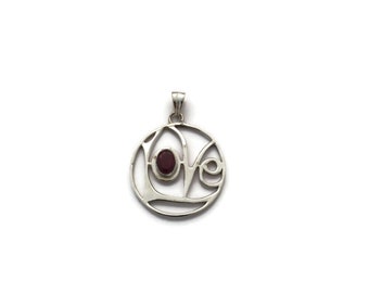 LOVE Word Faceted Ruby Silver Pendant, Love Pendant, Valentine's Gift, Heart Love Pendant
