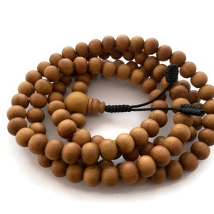 Tibetan Sandalwood STRETCH 108 Beads Full Mala, Tibetan Prayer Beads, Buddhist Prayer Beads, Wood Mala Beads, Meditation Beads, Yoga Beads