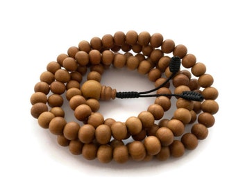 Tibetan Sandalwood STRETCH 108 Beads Full Mala, Tibetan Prayer Beads, Buddhist Prayer Beads, Wood Mala Beads, Meditation Beads, Yoga Beads