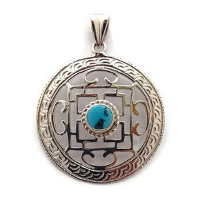 Handmade Ethnic Tibetan Buddhist Mandala Silver Pendant, Buddhist Mandala Pendant, Mandala Necklace, Yoga Pendant, Meditation Pendant