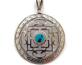 Handmade Ethnic Tibetan Buddhist Mandala Silver Pendant, Buddhist Mandala Pendant, Mandala Necklace, Yoga Pendant, Meditation Pendant