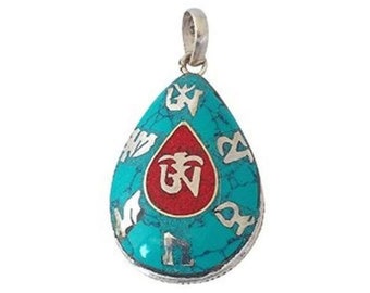Tibetaans boeddhistische mantra Om Mani Padme Hum en zilveren Om-hanger, Tibetaanse hanger, meditatie-hanger, yoga-hanger, Tibetaanse um-hanger,