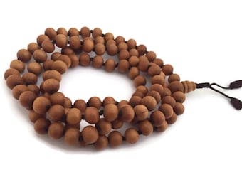 Hand Knotted Sandalwood 108 Full Japa Mala Beads, Yoga Beads, Meditation Beads, Wood Beads, Prayer Beads, Mantra Beads, Shanti Beads