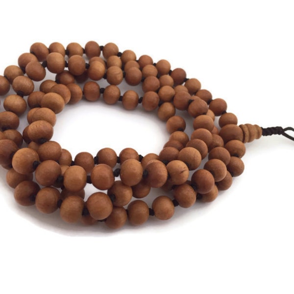 Hand Knotted Sandalwood 108 Full Japa Mala Beads, Yoga Beads, Meditation Beads, Wood Beads, Prayer Beads, Mantra Beads, Shanti Beads