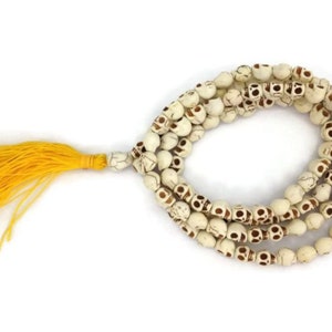 White Howlite Skull 108 Beads Full Mala, Meditation and Yoga Beads, Skull Beads, Kali Beads, Skull Prayer Beads, Buddhist Beads, Hindu Beads