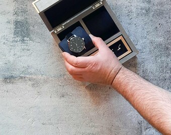 Handmade Grey Sycamore Watch Box: Wood Storage for Two Watches