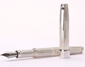 Sterling Silver Fountain Pen with Canvas Design Handmade in Italy