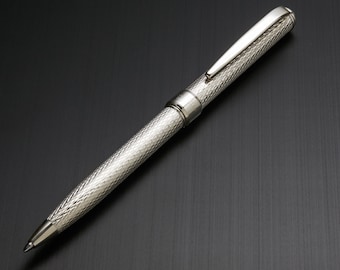 Handgefertigter Kugelschreiber aus Massiv Sterling Silber Barleycorn Guilloche Italien