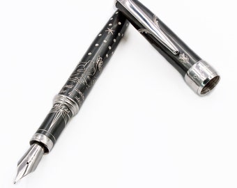 Dedicated to Dante Oxidized Sterling Silver Fountain Pen Handcrafted in Italy