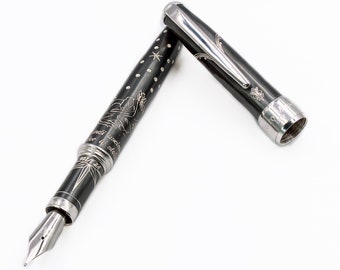 Oxidized Sterling Silver Fountain Pen Dedicated to Dante Handcrafted in Italy