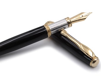 Handcrafted Fountain Pen Classic Black Resin & Silver 925 Grip Made in Italy