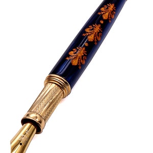 Italian Renaissance Art Fountain Pen with Florence Lily Flower and Vermeil Gold Grip