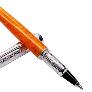Bolígrafo Roller Resina Naranja Plata de Ley Hecho en Italia