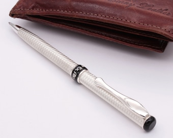 Sterling Silver Ballpoint Pen  Hallmarked 925 Moirè Pattern Handmade in Italy