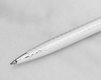 Artisan Excellence: Athene Sterling Silver Ballpoint Pen with Elegant Guilloche Engraving, Handmade in Italy