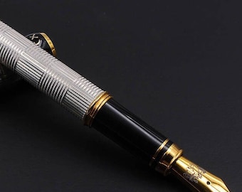 手作りのスターリングシルバー製万年筆 - 籐細工のギョーシェ模様、925刻印、イタリア製