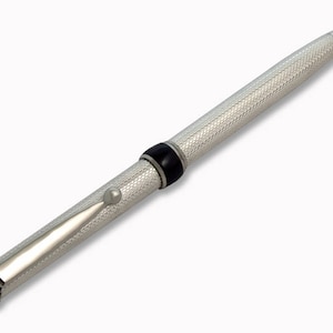 Solid Sterling Silver Ballpoint Pen Handmade in Italy with Fine Barleycorn Guilloché