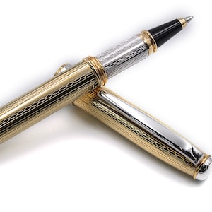 Handgefertigter Tintenroller Vermeil Sterlingsilber Vergoldet 18 Kt Medium Point Made in Italy