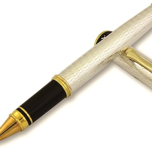Sterling Silber Tintenroller Vergoldet 18 Kt Details Mittlere Spitze Handgemacht in Italien