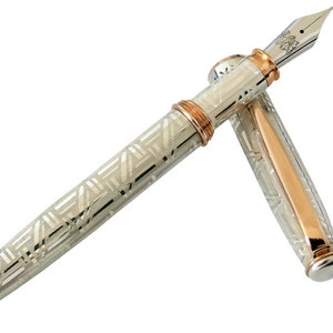 Silver 925 Fountain Pen with Red Gold Plated Details Pen & The City Handcrafted in Italy