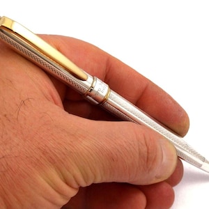 Vintage Charm: Handmade Sterling Silver Pencil with Vintage Guilloché Pattern