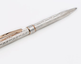 Sterling Silver Ballpoint Pen  "Pen & the City" Red Gold Plated Details Handmade in Italy