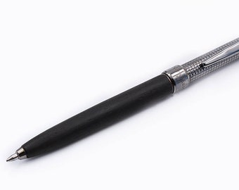 Handmade Fossil Bog Oak Ballpoint Pen with Black Gold-Plated Silver 925 - Crafted in Italy