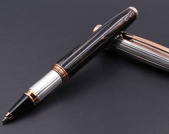 Rollerball Pen Handturned in Natural Indian Buffalo horn and Sterling Silver Italy