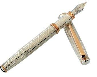 Silver 925 Fountain Pen with Red Gold Plated Details Pen & The City Handcrafted in Italy