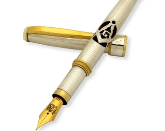 Handmade Fountain Pen Sterling Silver 925 Pen Masonic Symbol Square and Compasses Italy