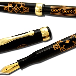 Penna stilografica artigianale Made in Italy Resina nera Belvedere Gallery Egraving