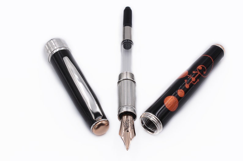 Unique UFO Fountain Pen, Crop Circle Engraved, 925 Sterling Silver Grip, Made in Italy