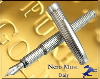 Handmade Fountain Pen Horos Solid White Gold Hallmarked 750 18 kt Italy