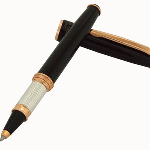 Black Lacquer Rollerball Pen Sterling Silver Grip Handmade in Italy