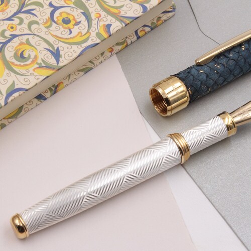 Fountain Pen Sterling Silver Sustainable Genuine Leather Etsy