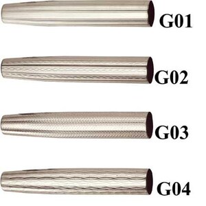 May include: Four silver pen nibs with different patterns. The nibs are labeled G01, G02, G03, and G04.