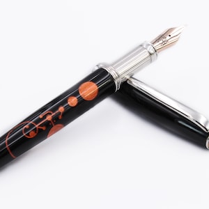 Einzigartiger Füllfederhalter UFO, Kornkreis graviert, 925 Sterling Silber Griff, Made in Italy