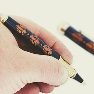 Italian Renaissance Art Rollerball Pen with Florence Lily Flower and Vermeil Gold Grip