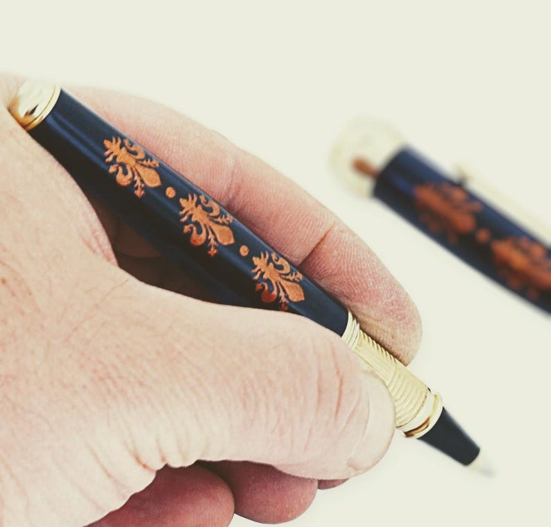 Italian Renaissance Art Rollerball Pen with Florence Lily Flower and Vermeil Gold Grip