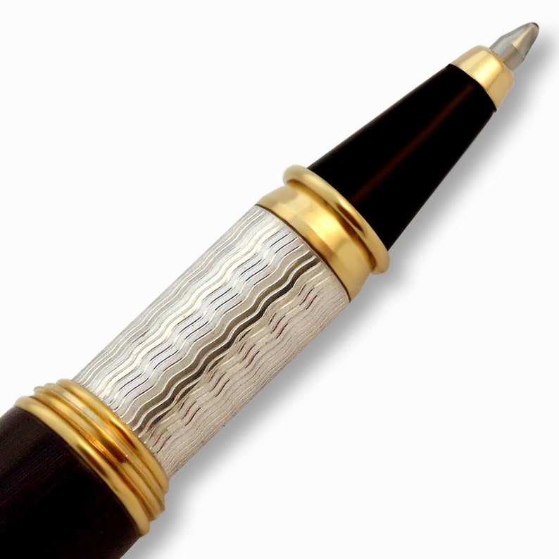 Handmade Horn Rollerball Pen for Him Natural Indian Buffalo Horn Sterling Silver Handturned in Italy