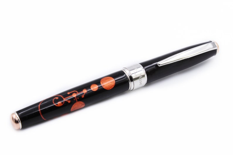 Unique UFO Fountain Pen, Crop Circle Engraved, 925 Sterling Silver Grip, Made in Italy