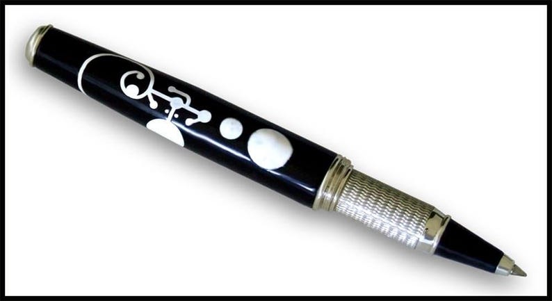 Unique UFO Rollerball Pen, Crop Circle Engraved, 925 Sterling Silver Grip, Made in Italy
