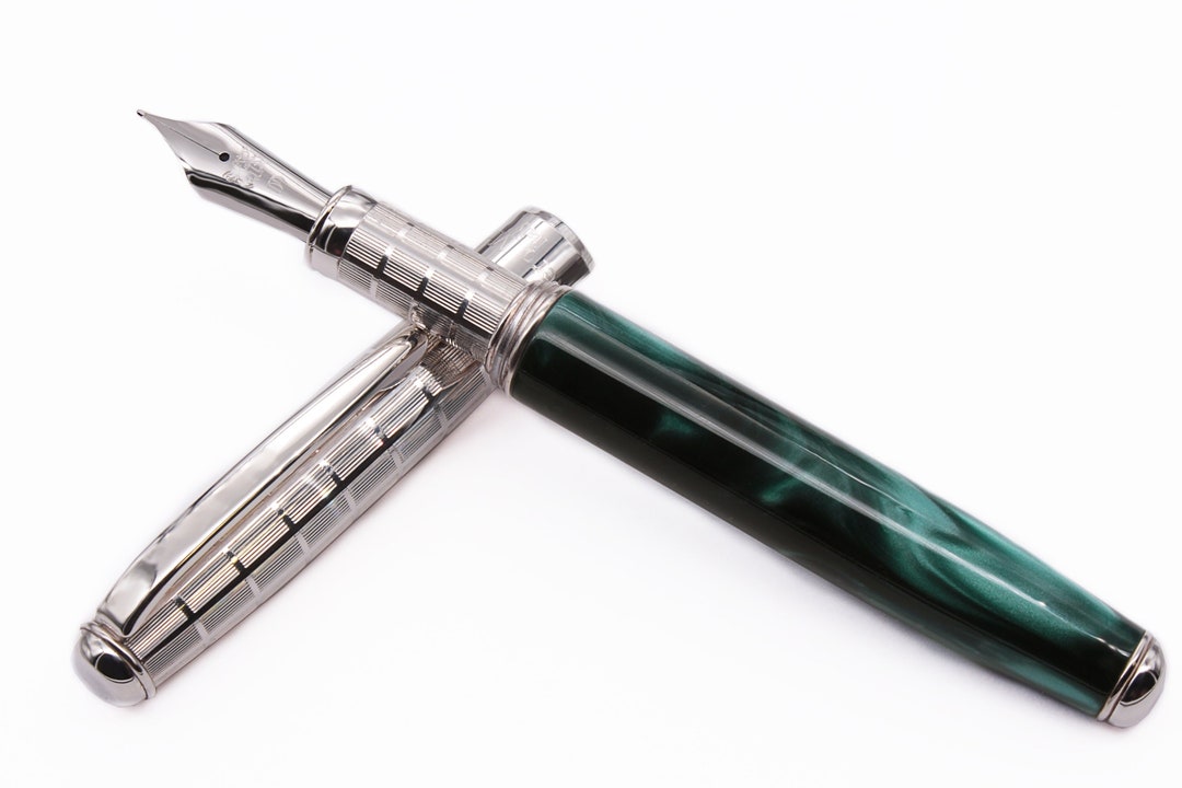 Fountain Pen Green Resin Body Sterling Silver Cap and Grip Made in ...