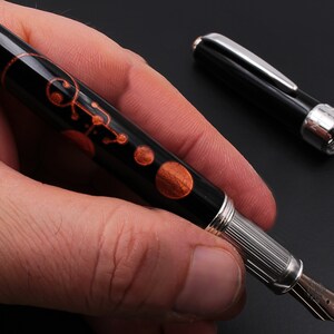 Unique UFO Fountain Pen, Crop Circle Engraved, 925 Sterling Silver Grip, Made in Italy