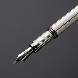 Handmade Solid Silver 925 Fountain Pen – Chessboard Guilloché & Black Gold Plating