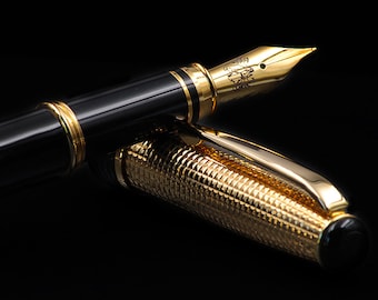 Handcrafted Italian Fountain Pen - Vermeil Gold Cap & Black Lacquer Body