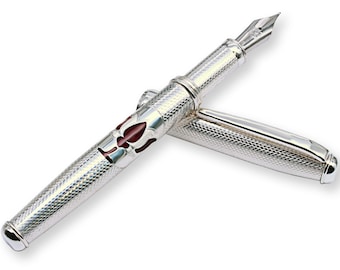 Red Lotus Sterling Silver Fountain Pen: Handmade Italian Writing Instrument