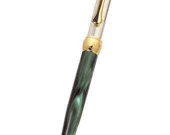 Handgemaakte sterlingzilver en groene hars vulpotlood – Chevron Guilloché – Made in Italy